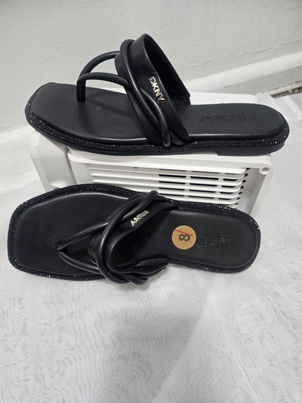 DKNY Black Twisted-Strap Slide Sandals